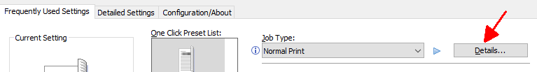 Printing: Screen shot showing Details button, D